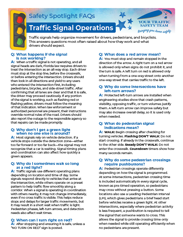 Safety Spotlight FAQs - Traffic Signal Operations