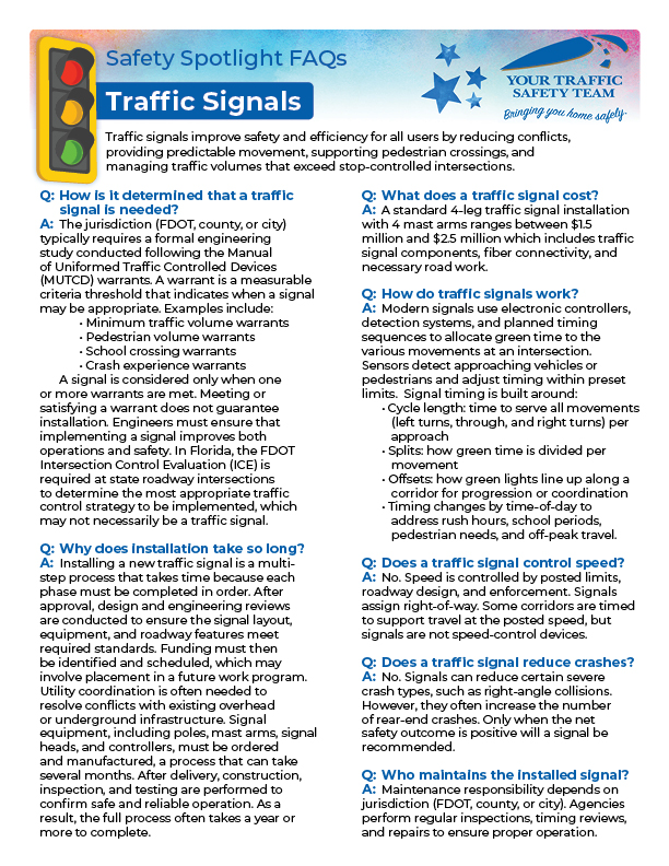 Safety Spotlight FAQs - Traffic Signals