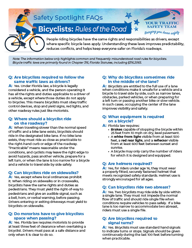 Bicyclists Rules of the Road FAQs